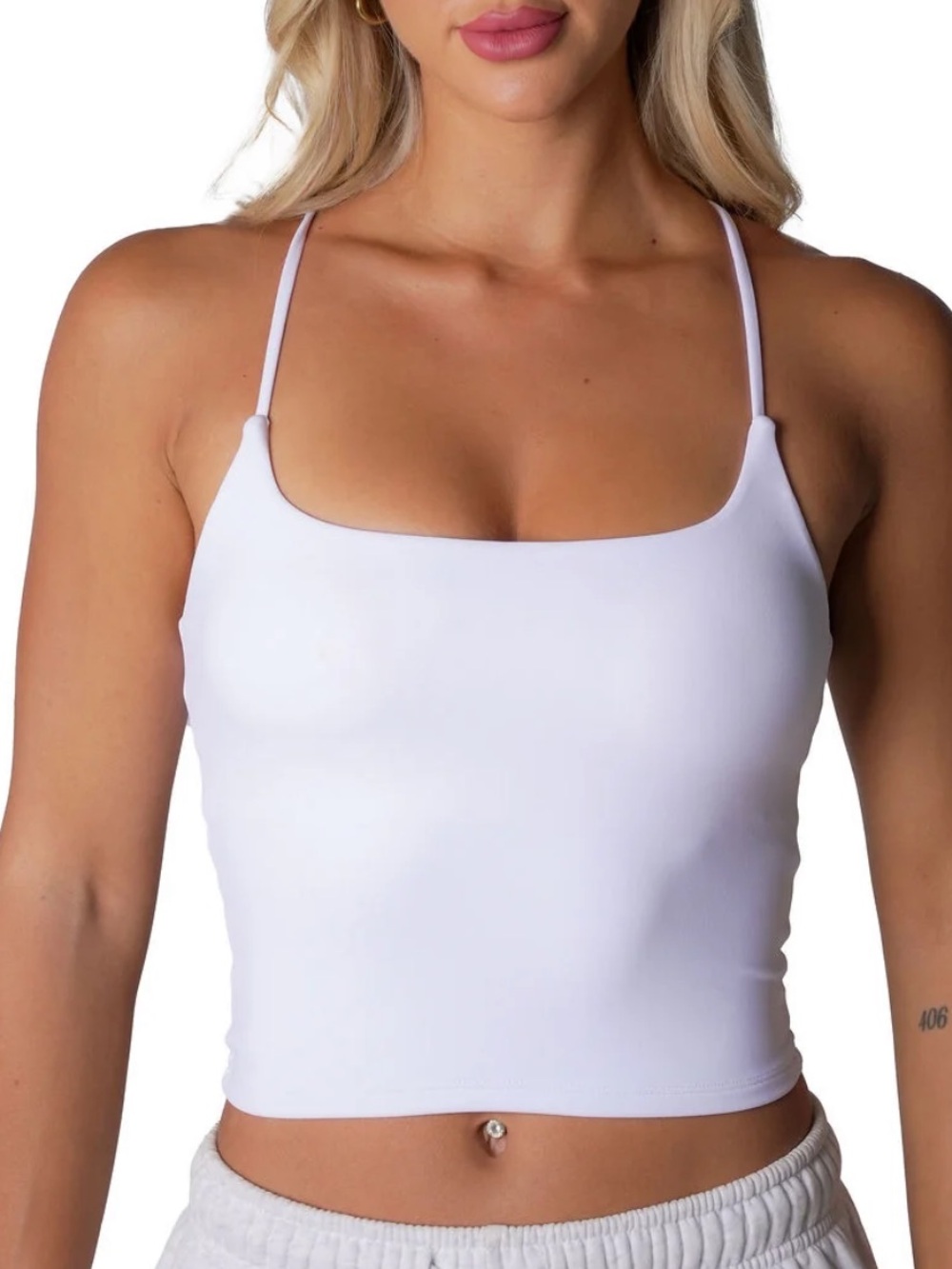Women's White Square Neck Spaghetti Strap Camisole